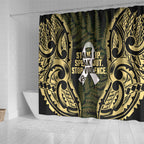 White Ribbon Day New Zealand Shower Curtain Respect Women Maori Pattern Yellow