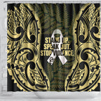 White Ribbon Day New Zealand Shower Curtain Respect Women Maori Pattern Yellow