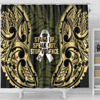 White Ribbon Day New Zealand Shower Curtain Respect Women Maori Pattern Yellow
