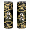 White Ribbon Day New Zealand Skinny Tumbler Respect Women Maori Pattern Yellow