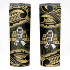 White Ribbon Day New Zealand Skinny Tumbler Respect Women Maori Pattern Yellow
