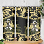 White Ribbon Day New Zealand Skinny Tumbler Respect Women Maori Pattern Yellow