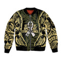 White Ribbon Day New Zealand Sleeve Zip Bomber Jacket Respect Women Maori Pattern Yellow
