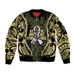 White Ribbon Day New Zealand Sleeve Zip Bomber Jacket Respect Women Maori Pattern Yellow