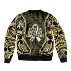 White Ribbon Day New Zealand Sleeve Zip Bomber Jacket Respect Women Maori Pattern Yellow