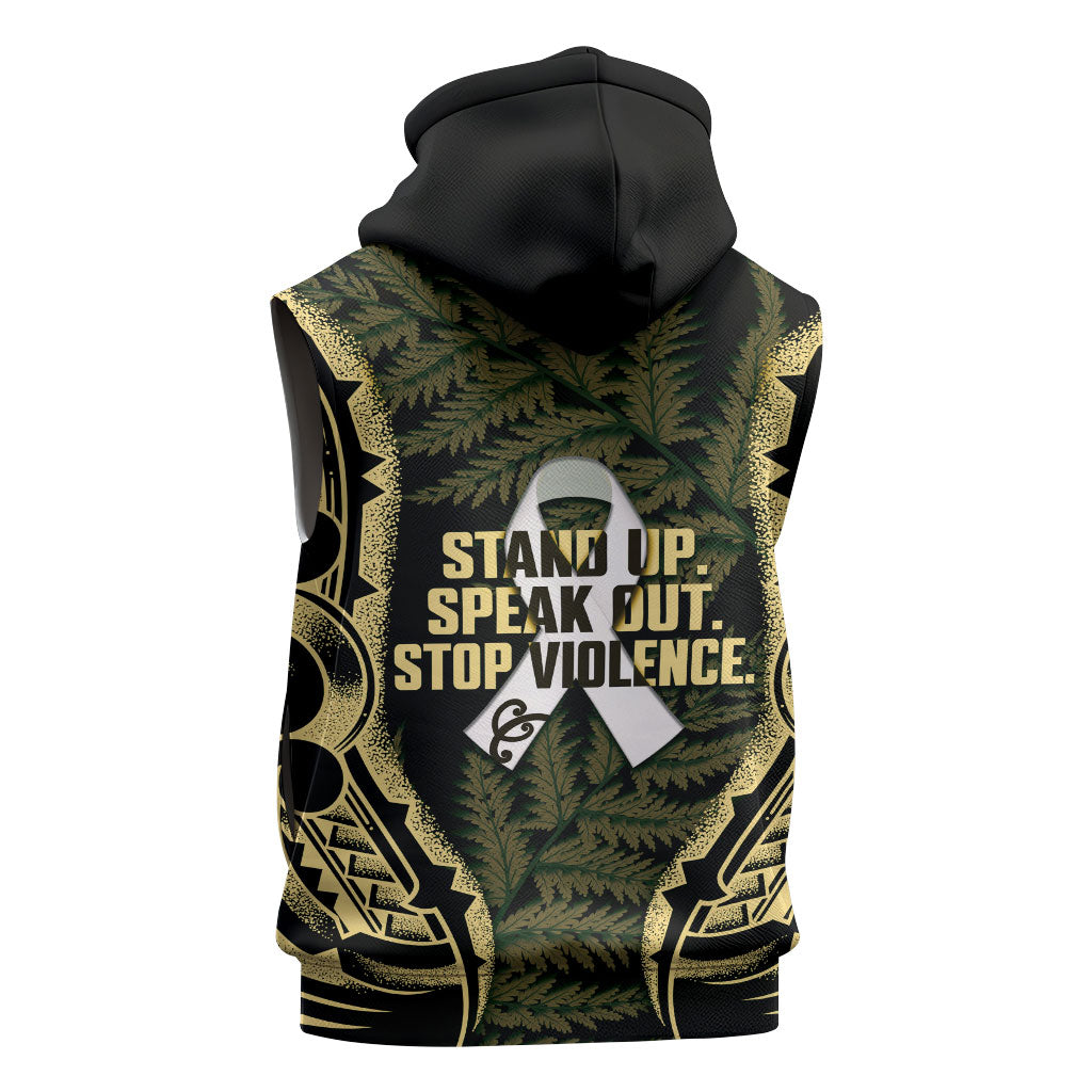 White Ribbon Day New Zealand Sleeveless Hoodie Respect Women Maori Pattern Yellow