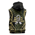 White Ribbon Day New Zealand Sleeveless Hoodie Respect Women Maori Pattern Yellow