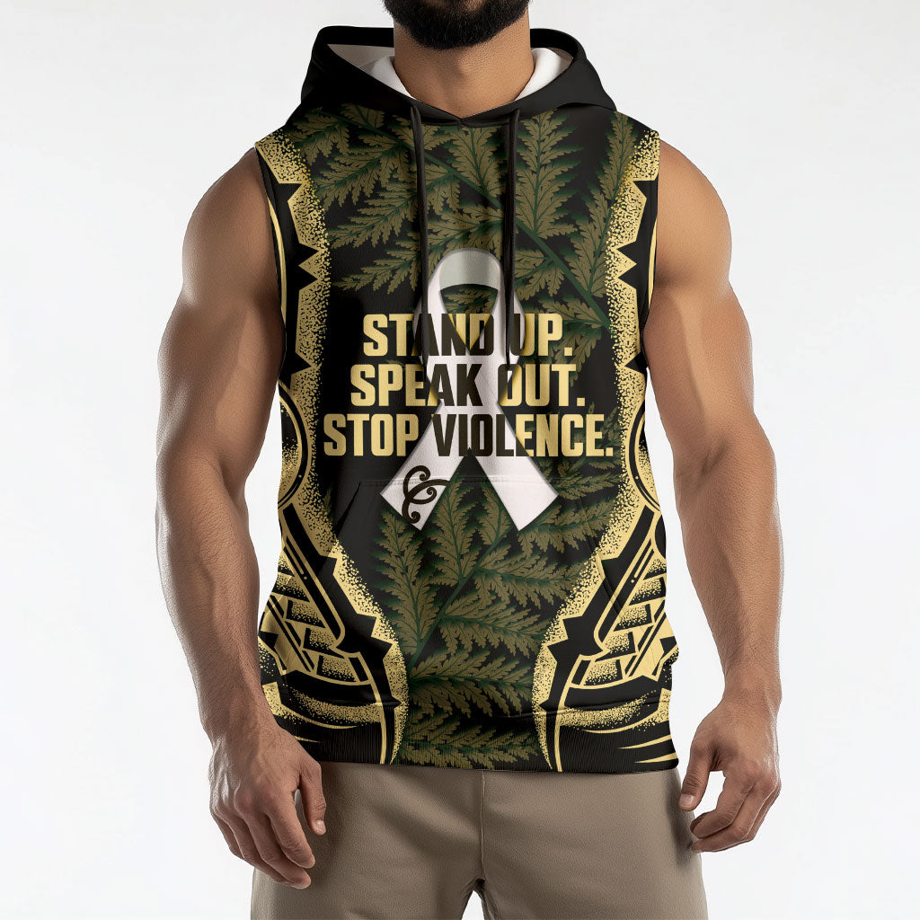 White Ribbon Day New Zealand Sleeveless Hoodie Respect Women Maori Pattern Yellow