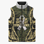 White Ribbon Day New Zealand Sleeveless Puffer Jacket Respect Women Maori Pattern Yellow
