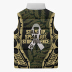 White Ribbon Day New Zealand Sleeveless Puffer Jacket Respect Women Maori Pattern Yellow