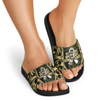 White Ribbon Day New Zealand Slide Sandals Respect Women Maori Pattern Yellow