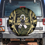 White Ribbon Day New Zealand Spare Tire Cover Respect Women Maori Pattern Yellow