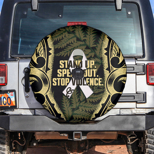 White Ribbon Day New Zealand Spare Tire Cover Respect Women Maori Pattern Yellow