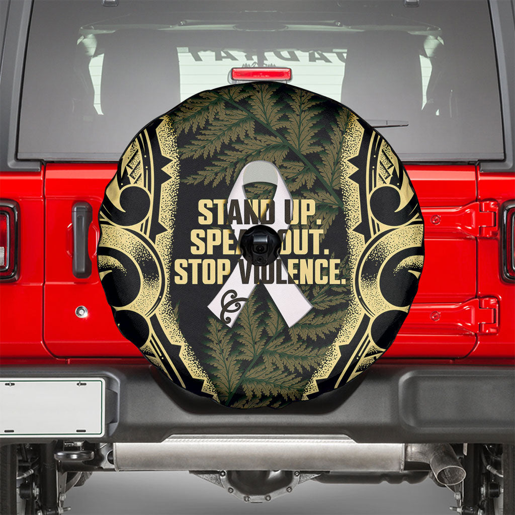 White Ribbon Day New Zealand Spare Tire Cover Respect Women Maori Pattern Yellow