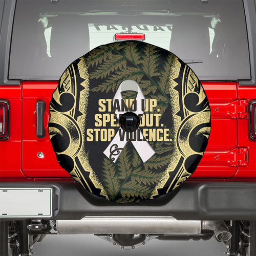 White Ribbon Day New Zealand Spare Tire Cover Respect Women Maori Pattern Yellow