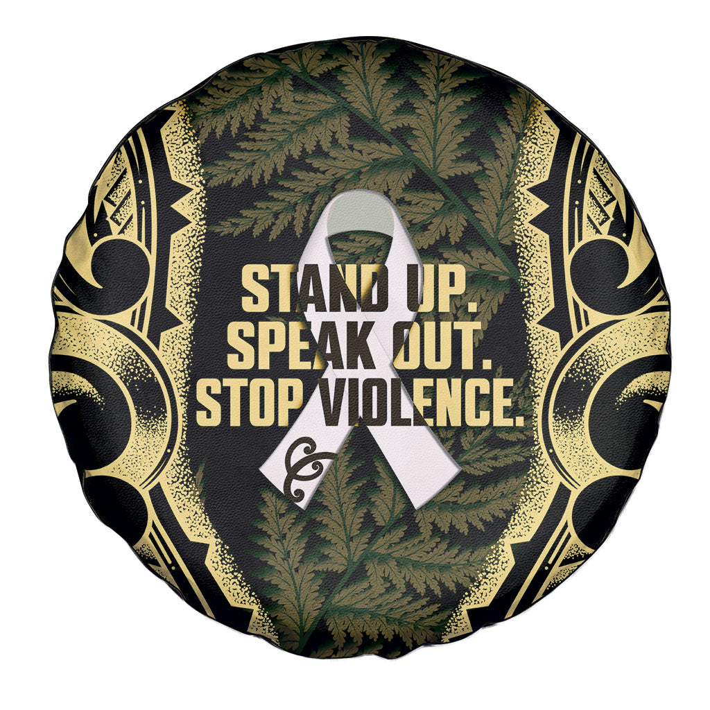 White Ribbon Day New Zealand Spare Tire Cover Respect Women Maori Pattern Yellow
