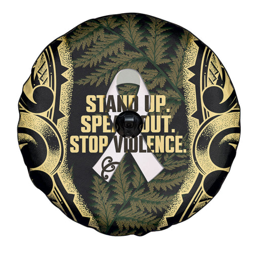 White Ribbon Day New Zealand Spare Tire Cover Respect Women Maori Pattern Yellow