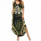 White Ribbon Day New Zealand Summer Maxi Dress Respect Women Maori Pattern Yellow