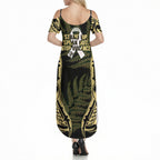 White Ribbon Day New Zealand Summer Maxi Dress Respect Women Maori Pattern Yellow