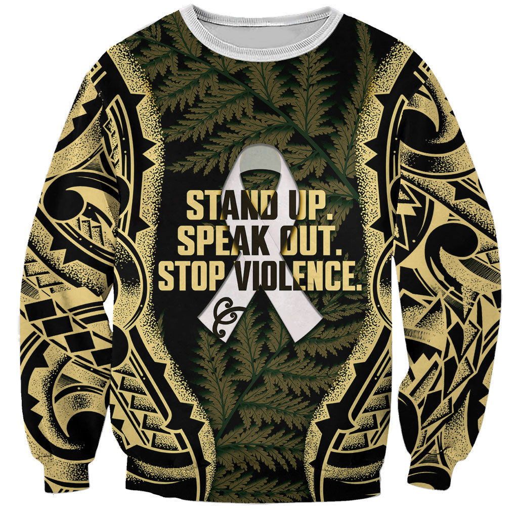 White Ribbon Day New Zealand Sweatshirt Respect Women Maori Pattern Yellow