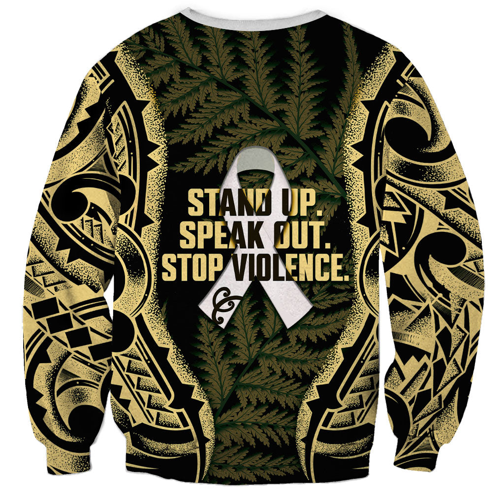 White Ribbon Day New Zealand Sweatshirt Respect Women Maori Pattern Yellow