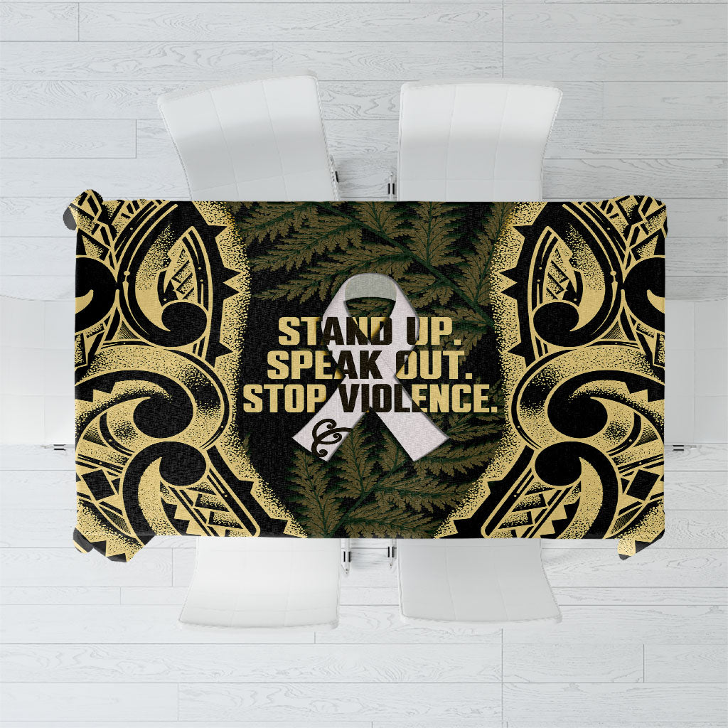 White Ribbon Day New Zealand Tablecloth Respect Women Maori Pattern Yellow
