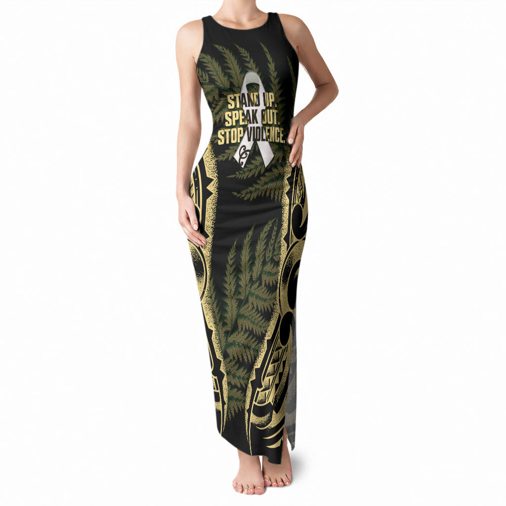 White Ribbon Day New Zealand Tank Maxi Dress Respect Women Maori Pattern Yellow
