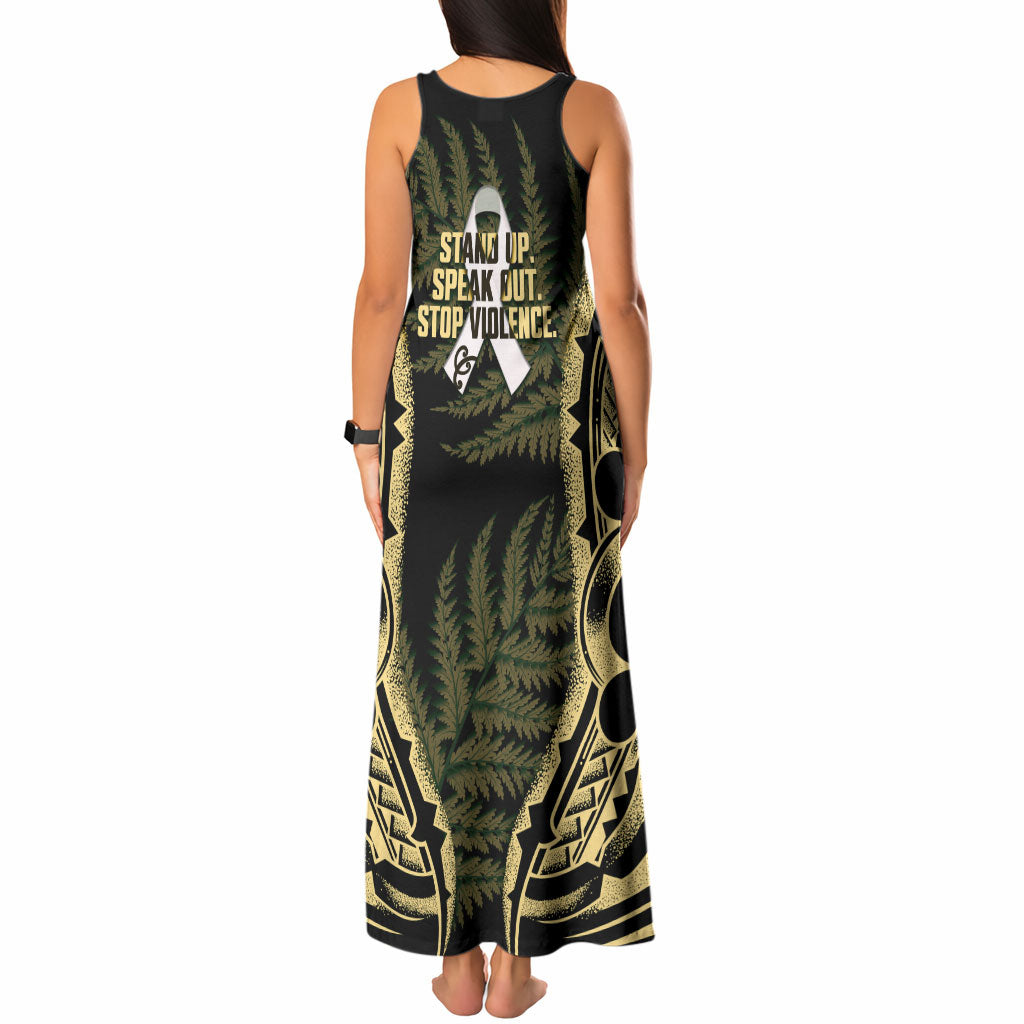 White Ribbon Day New Zealand Tank Maxi Dress Respect Women Maori Pattern Yellow