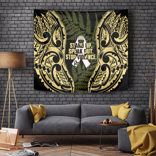 White Ribbon Day New Zealand Tapestry Respect Women Maori Pattern Yellow