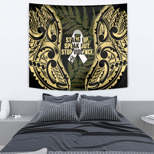 White Ribbon Day New Zealand Tapestry Respect Women Maori Pattern Yellow