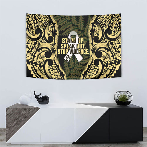 White Ribbon Day New Zealand Tapestry Respect Women Maori Pattern Yellow