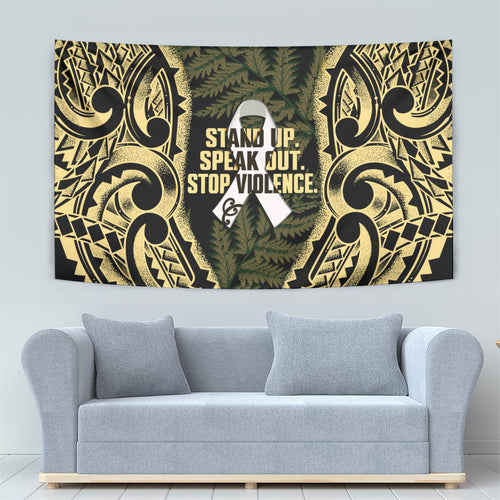 White Ribbon Day New Zealand Tapestry Respect Women Maori Pattern Yellow