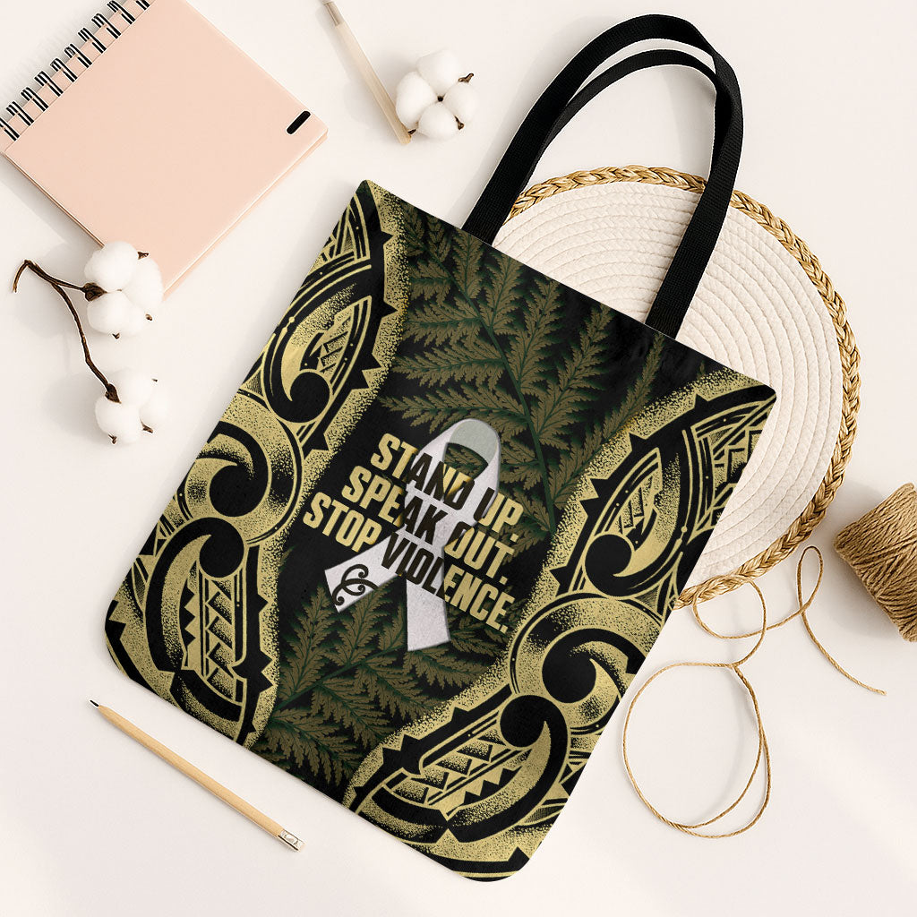 White Ribbon Day New Zealand Tote Bag Respect Women Maori Pattern Yellow
