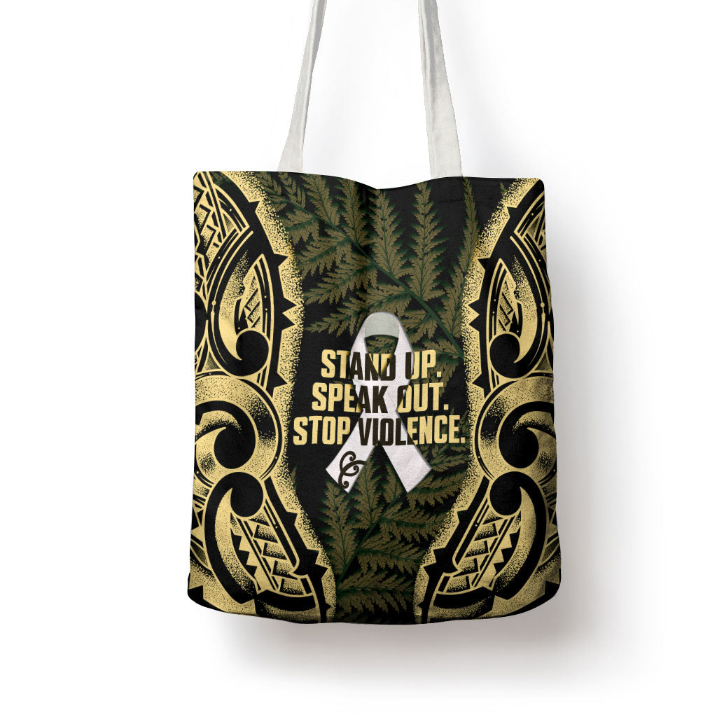 White Ribbon Day New Zealand Tote Bag Respect Women Maori Pattern Yellow