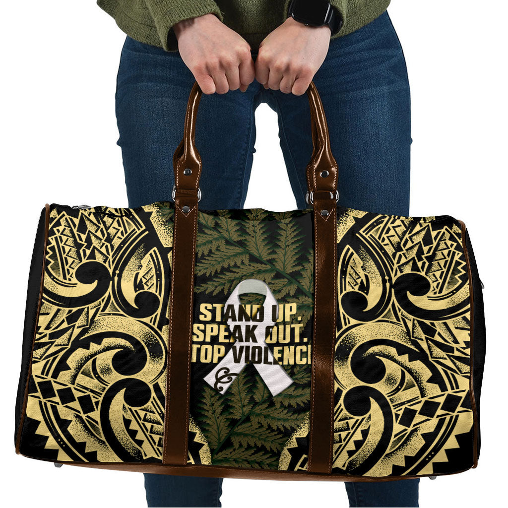 White Ribbon Day New Zealand Travel Bag Respect Women Maori Pattern Yellow