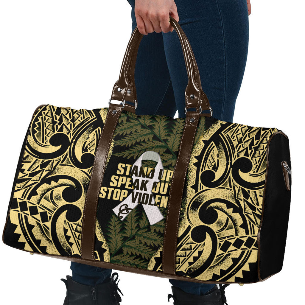 White Ribbon Day New Zealand Travel Bag Respect Women Maori Pattern Yellow