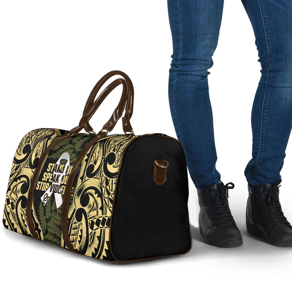 White Ribbon Day New Zealand Travel Bag Respect Women Maori Pattern Yellow