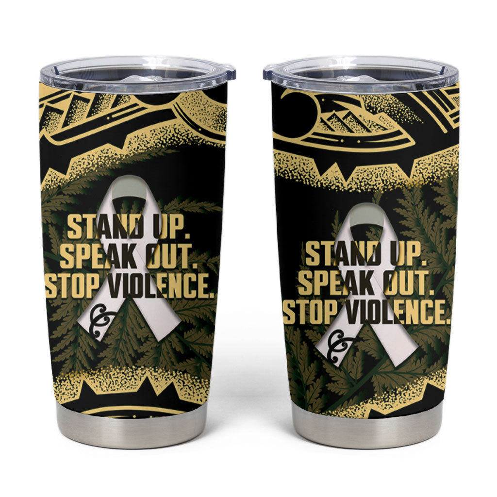 White Ribbon Day New Zealand Tumbler Cup Respect Women Maori Pattern Yellow