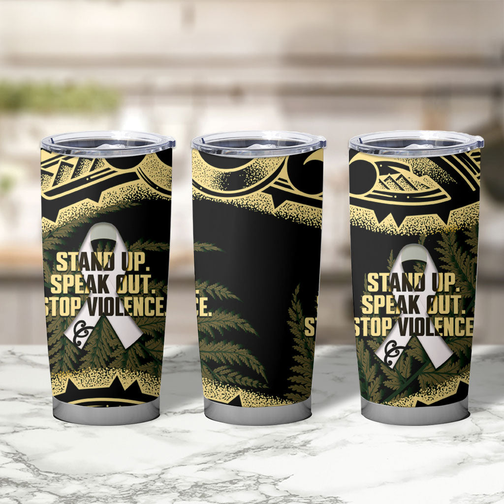 White Ribbon Day New Zealand Tumbler Cup Respect Women Maori Pattern Yellow