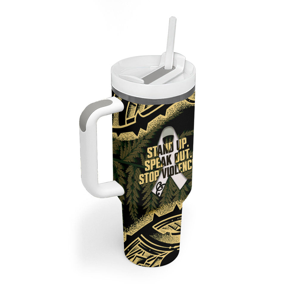 White Ribbon Day New Zealand Tumbler With Handle Respect Women Maori Pattern Yellow