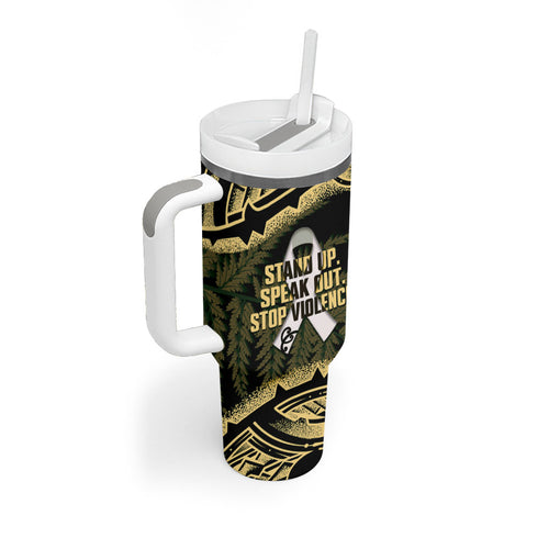 White Ribbon Day New Zealand Tumbler With Handle Respect Women Maori Pattern Yellow