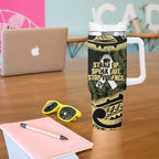 White Ribbon Day New Zealand Tumbler With Handle Respect Women Maori Pattern Yellow