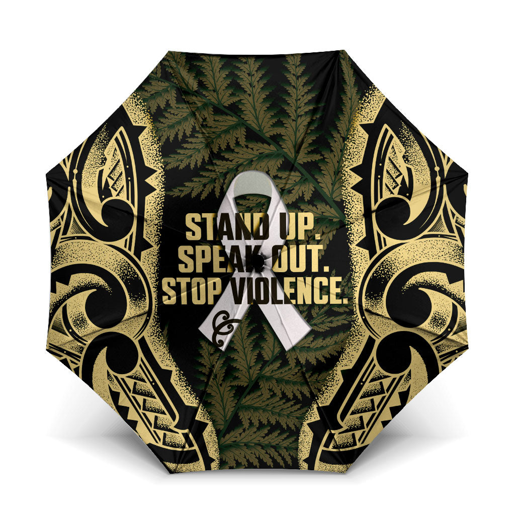 White Ribbon Day New Zealand Umbrella Respect Women Maori Pattern Yellow