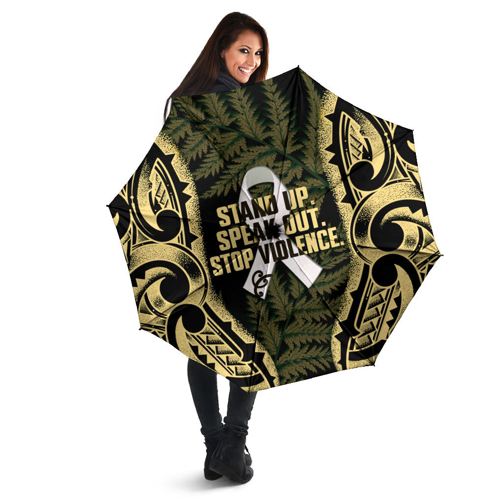 White Ribbon Day New Zealand Umbrella Respect Women Maori Pattern Yellow