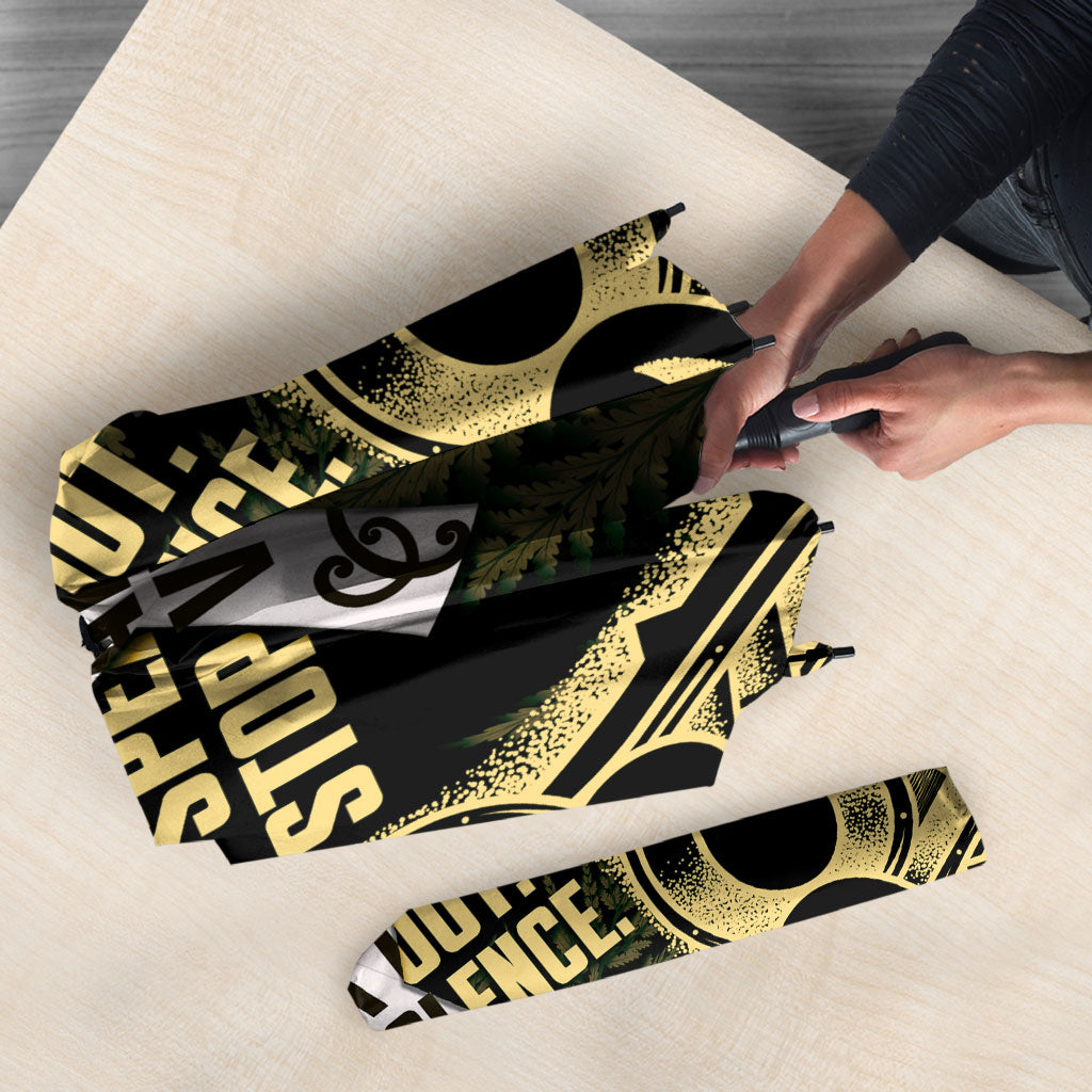 White Ribbon Day New Zealand Umbrella Respect Women Maori Pattern Yellow