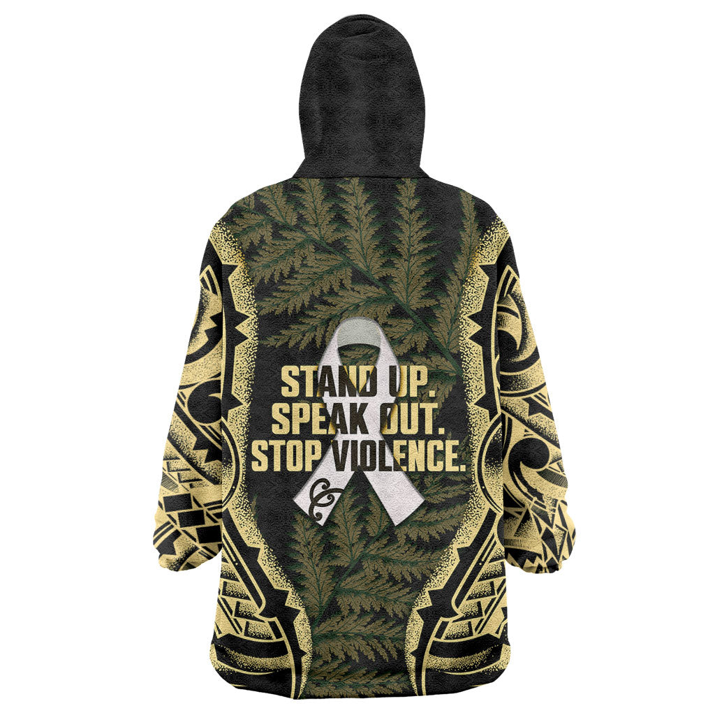 White Ribbon Day New Zealand Wearable Blanket Hoodie Respect Women Maori Pattern Yellow