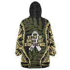 White Ribbon Day New Zealand Wearable Blanket Hoodie Respect Women Maori Pattern Yellow