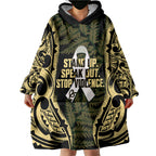 White Ribbon Day New Zealand Wearable Blanket Hoodie Respect Women Maori Pattern Yellow