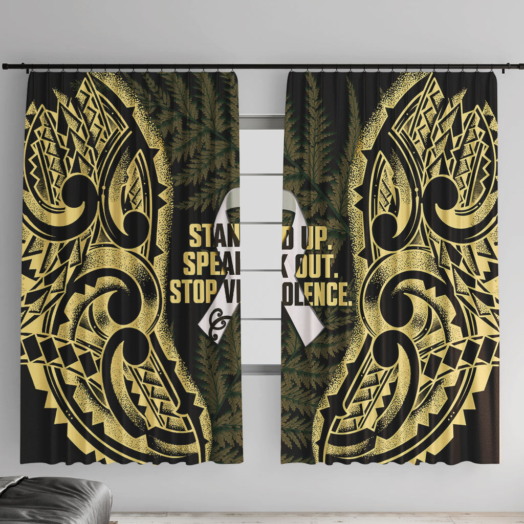 White Ribbon Day New Zealand Window Curtain Respect Women Maori Pattern Yellow