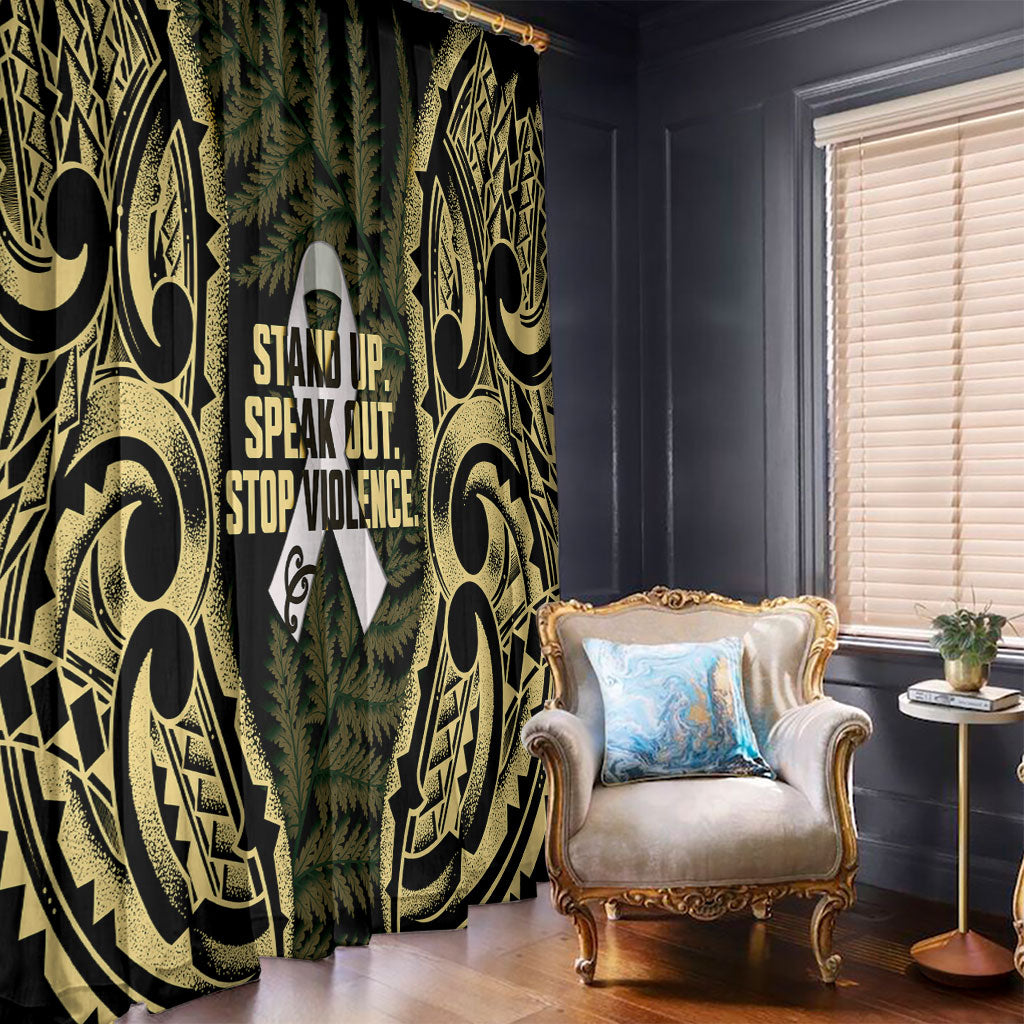 White Ribbon Day New Zealand Window Curtain Respect Women Maori Pattern Yellow